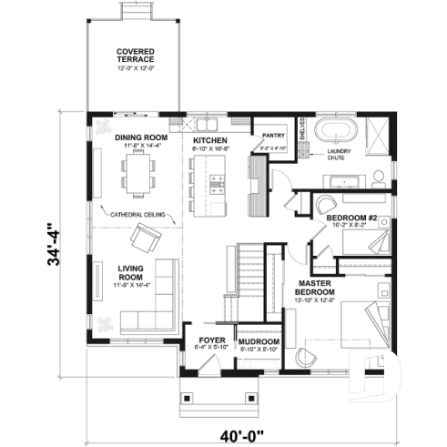1st level - Budget friendly Farmhouse style house plan w/ optional finished basement ($), 2-4 beds, game room, cathedral - Barrington 4