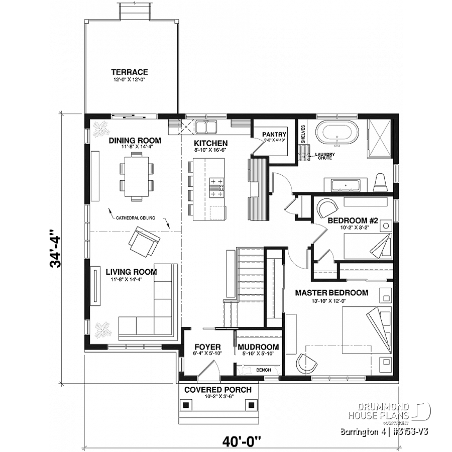 House plan 4 bedrooms, 2 bathrooms, 3153-V3 | Drummond House Plans