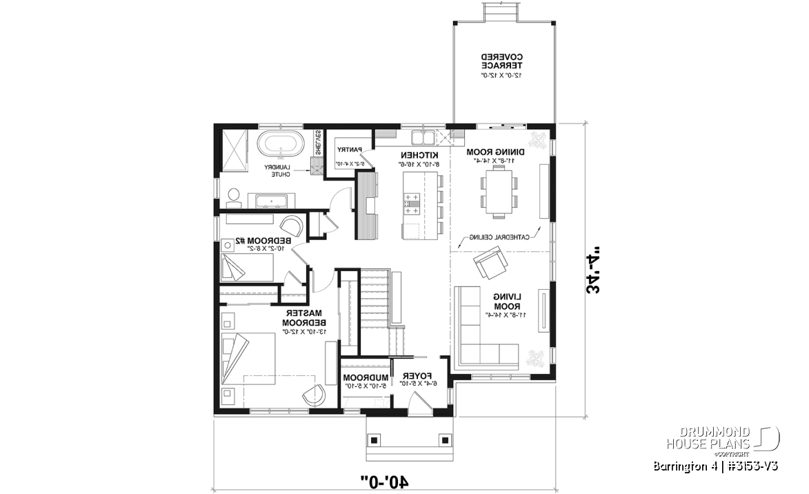 1st level - Budget friendly Farmhouse style house plan w/ optional finished basement ($), 2-4 beds, game room, cathedral - Barrington 4
