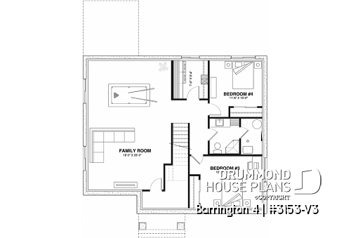 Finished basement - Budget friendly Farmhouse style house plan w/ optional finished basement ($), 2-4 beds, game room, cathedral - Barrington 4