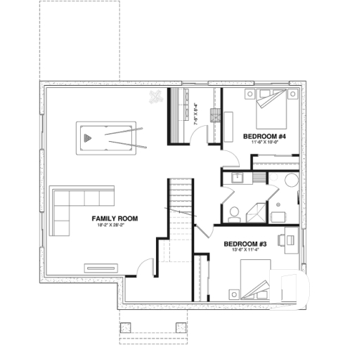 Finished basement (Optional $) - Budget friendly Farmhouse style house plan w/ optional finished basement ($), 2-4 beds, game room, cathedral - Barrington 4