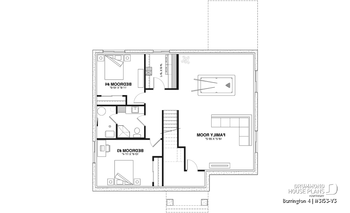 Finished basement (Optional $) - Budget friendly Farmhouse style house plan w/ optional finished basement ($), 2-4 beds, game room, cathedral - Barrington 4
