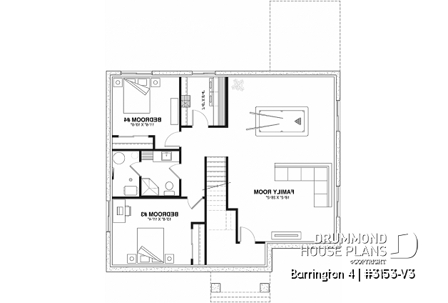 Finished basement (Optional $) - Budget friendly Farmhouse style house plan w/ optional finished basement ($), 2-4 beds, game room, cathedral - Barrington 4