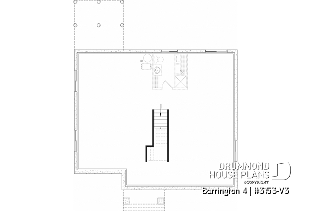 Unfinished basement - Budget friendly Farmhouse style house plan w/ optional finished basement ($), 2-4 beds, game room, cathedral - Barrington 4