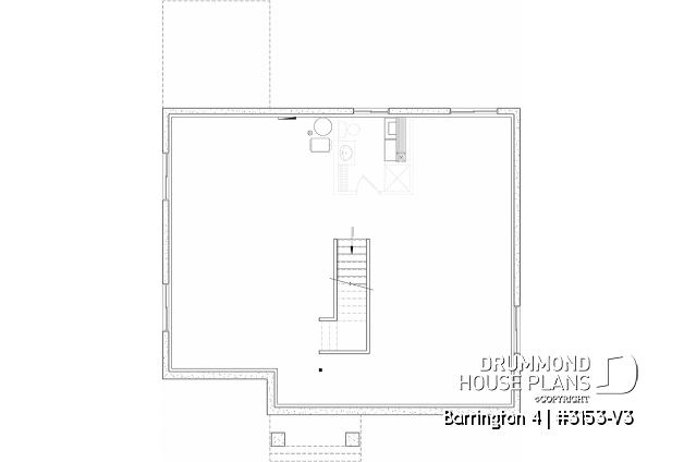 Unfinished basement - Budget friendly Farmhouse style house plan w/ optional finished basement ($), 2-4 beds, game room, cathedral - Barrington 4