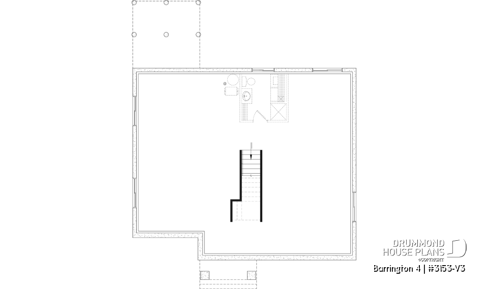 Unfinished basement - Budget friendly Farmhouse style house plan w/ optional finished basement ($), 2-4 beds, game room, cathedral - Barrington 4