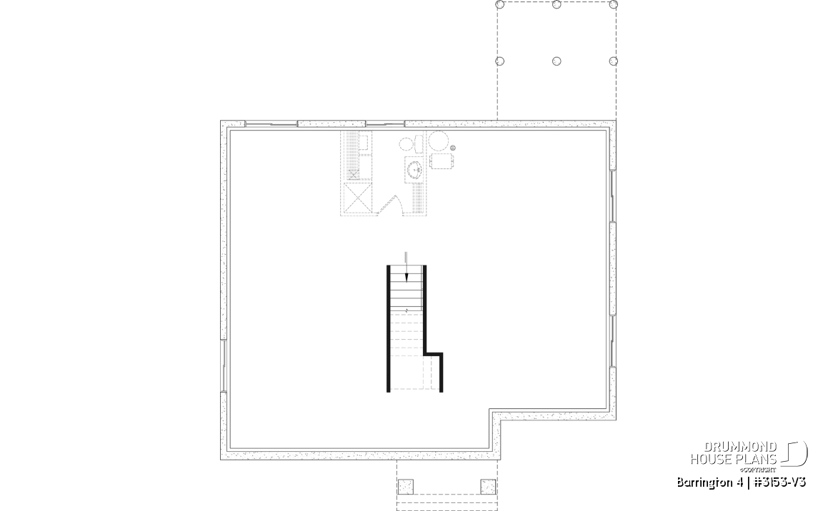 Unfinished basement - Budget friendly Farmhouse style house plan w/ optional finished basement ($), 2-4 beds, game room, cathedral - Barrington 4