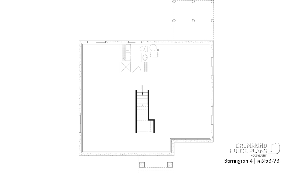Unfinished basement - Budget friendly Farmhouse style house plan w/ optional finished basement ($), 2-4 beds, game room, cathedral - Barrington 4