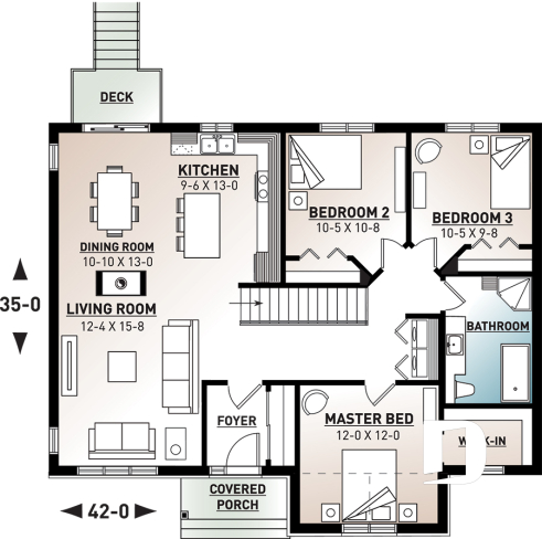 1st level - Rustic home design bungalow with 3 bedrooms on main floor, open floor plan concept, fireplace - Aspen Creek