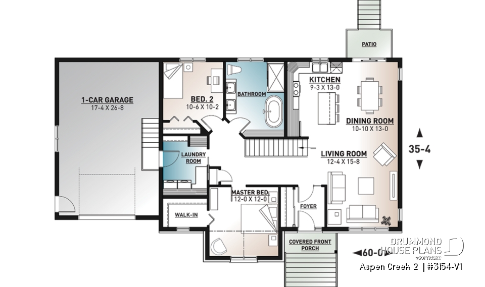 1st level - 2 bedroom Mountain style bungalow with garage, mud room, laundry room on main and open floor plan - Aspen Creek 2 