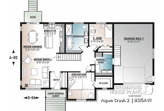 1st level - 2 bedroom bungalow with garage, mud room, laundry room on main and open floor plan - Aspen Creek 2 