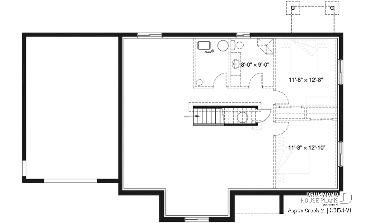 Basement - 2 bedroom Mountain style bungalow house plan with garage, mud room, laundry room on main floor and open plan - Aspen Creek 2 
