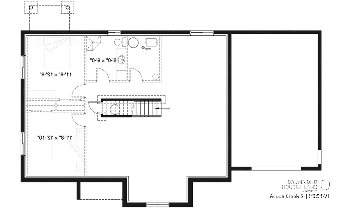 Basement - 2 bedroom Mountain style bungalow house plan with garage, mud room, laundry room on main floor and open plan - Aspen Creek 2 