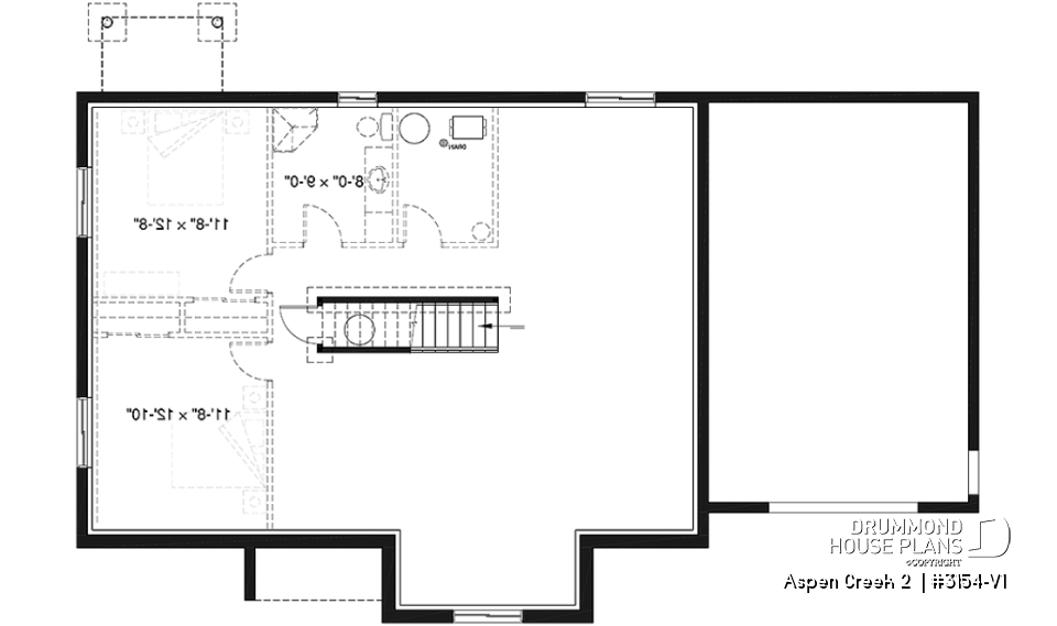 Basement - 2 bedroom Mountain style bungalow house plan with garage, mud room, laundry room on main floor and open plan - Aspen Creek 2 