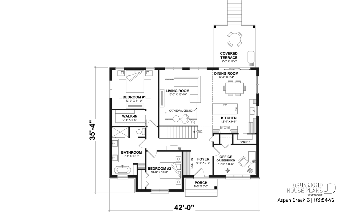 1st level - One-Story Modern Farmhouse House Plan, Home Office, Up to 5 Bedrooms, Optional Finished Basement ($) - Aspen Creek 3