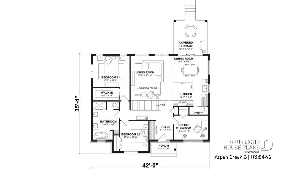 1st level - One-Story Modern Farmhouse House Plan, Home Office, Up to 5 Bedrooms, Optional Finished Basement ($) - Aspen Creek 3