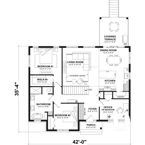 1st level - One-Story Modern Farmhouse House Plan, Home Office, Up to 5 Bedrooms, Optional Finished Basement ($) - Aspen Creek 3