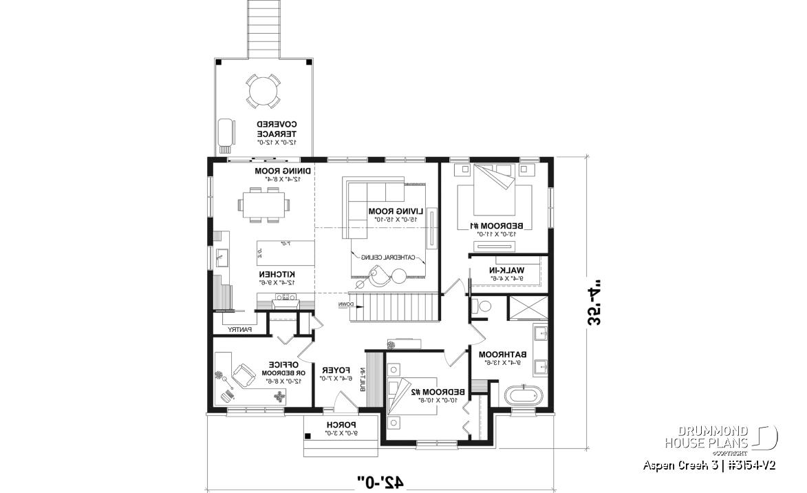 1st level - One-Story Modern Farmhouse House Plan, Home Office, Up to 5 Bedrooms, Optional Finished Basement ($) - Aspen Creek 3
