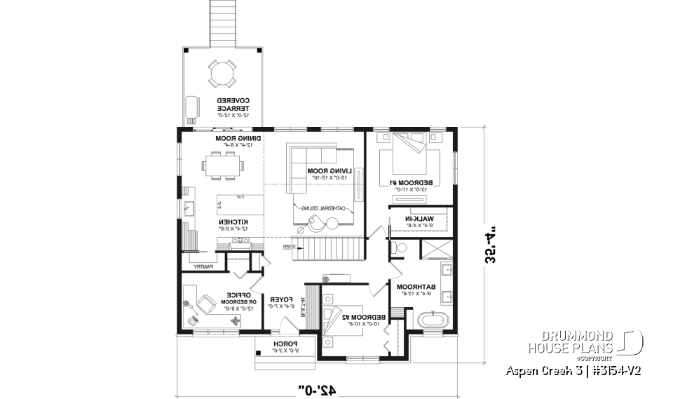 1st level - One-Story Modern Farmhouse House Plan, Home Office, Up to 5 Bedrooms, Optional Finished Basement ($) - Aspen Creek 3