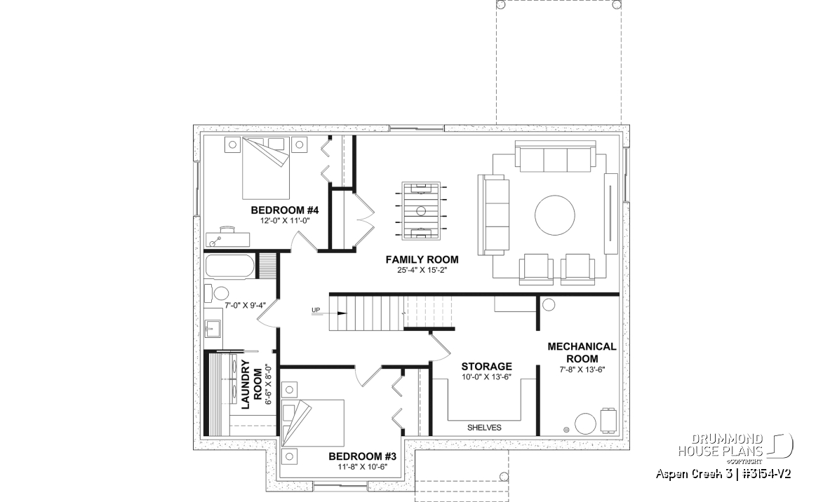 Finished basement (Optional $) - One-Story Modern Farmhouse House Plan, Home Office, Up to 5 Bedrooms, Optional Finished Basement ($) - Aspen Creek 3