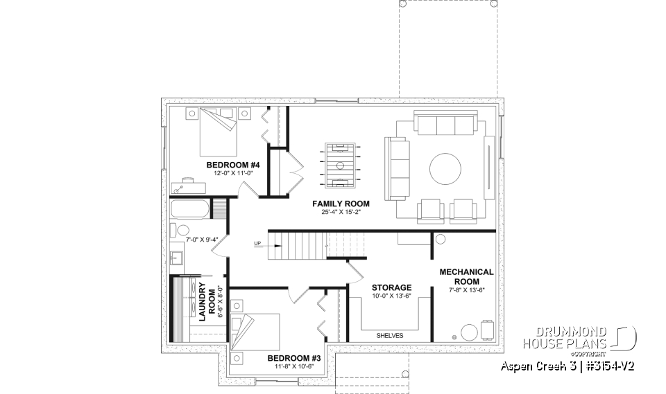 Finished basement (Optional $) - One-Story Modern Farmhouse House Plan, Home Office, Up to 5 Bedrooms, Optional Finished Basement ($) - Aspen Creek 3