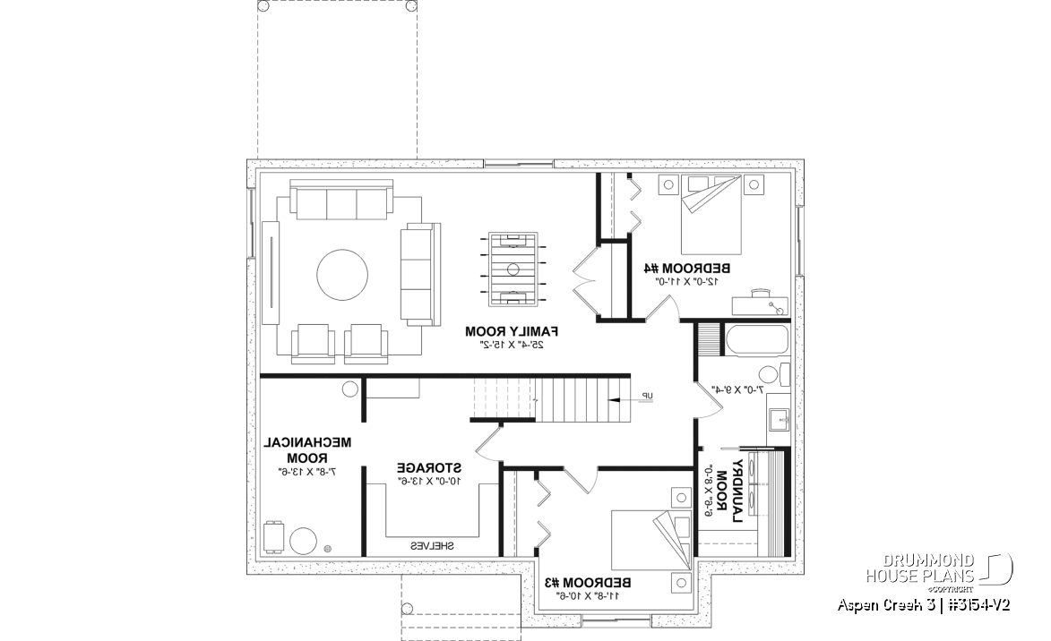 Finished basement (Optional $) - One-Story Modern Farmhouse House Plan, Home Office, Up to 5 Bedrooms, Optional Finished Basement ($) - Aspen Creek 3