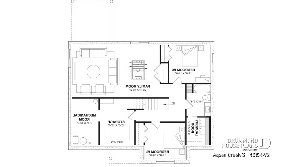 Finished basement (Optional $) - One-Story Modern Farmhouse House Plan, Home Office, Up to 5 Bedrooms, Optional Finished Basement ($) - Aspen Creek 3