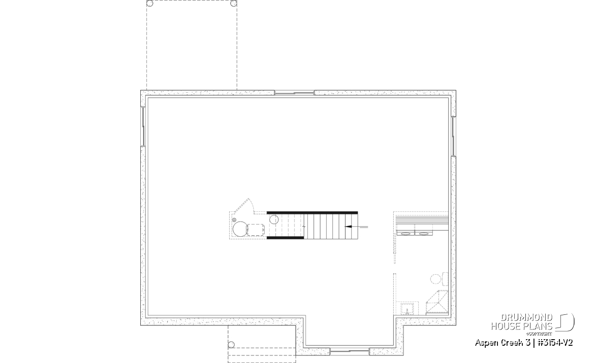 Unfinished basement - One-Story Modern Farmhouse House Plan, Home Office, Up to 5 Bedrooms, Optional Finished Basement ($) - Aspen Creek 3