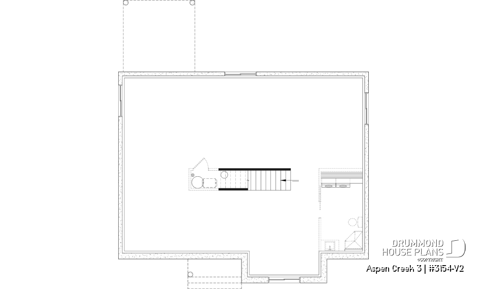 Unfinished basement - One-Story Modern Farmhouse House Plan, Home Office, Up to 5 Bedrooms, Optional Finished Basement ($) - Aspen Creek 3