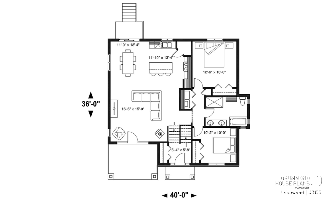 1st level - Rustic bungalow home design with front covered balcony, wood stove fireplace, open concept &amp; appealing design - Lakewood