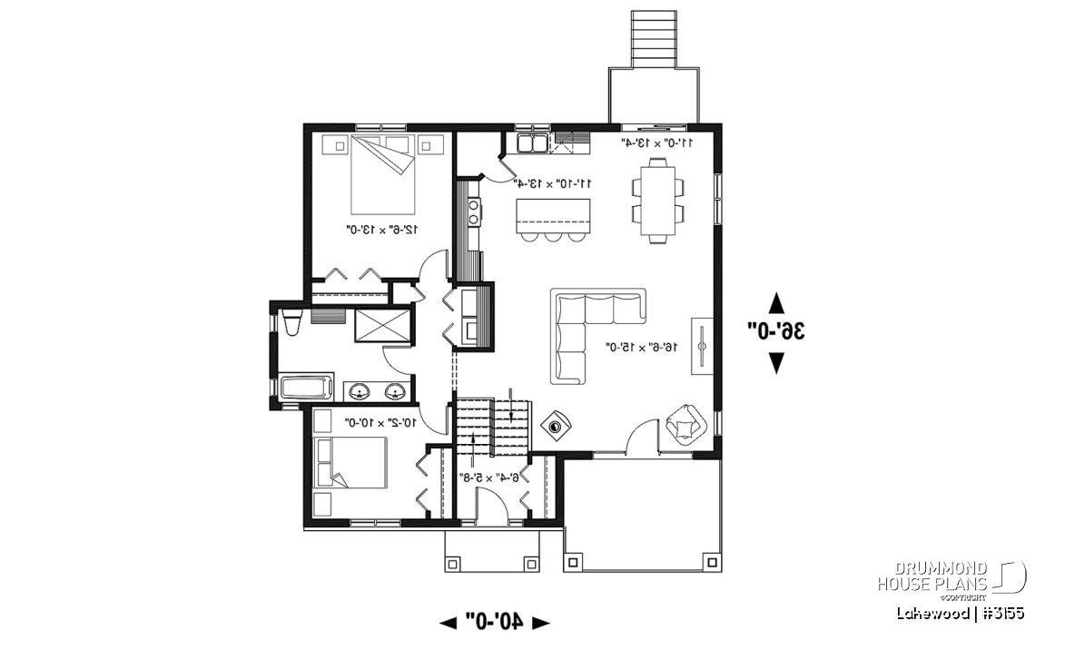 1st level - Rustic bungalow home design with front covered balcony, wood stove fireplace, open concept &amp; appealing design - Lakewood