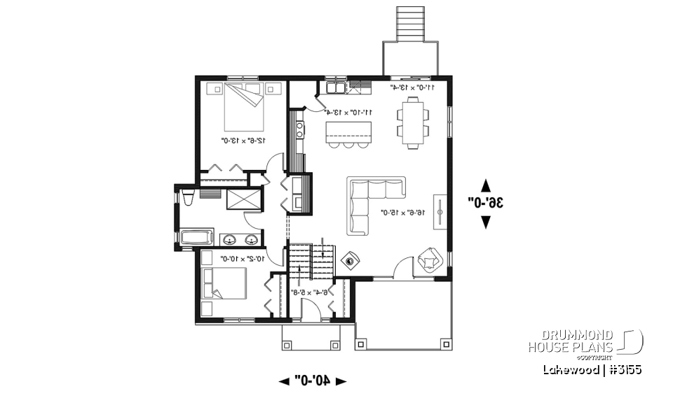 1st level - Rustic bungalow home design with front covered balcony, wood stove fireplace, open concept &amp; appealing design - Lakewood