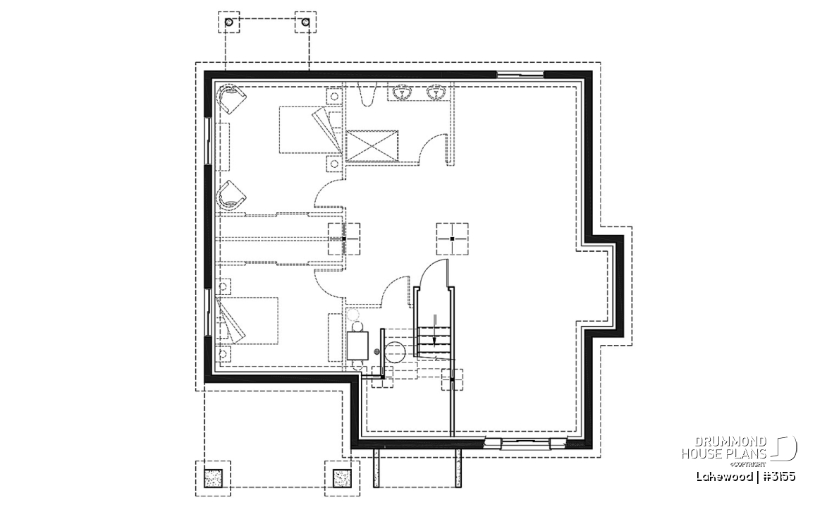 Basement - Rustic bungalow home design with front covered balcony, wood stove fireplace, open concept &amp; appealing design - Lakewood