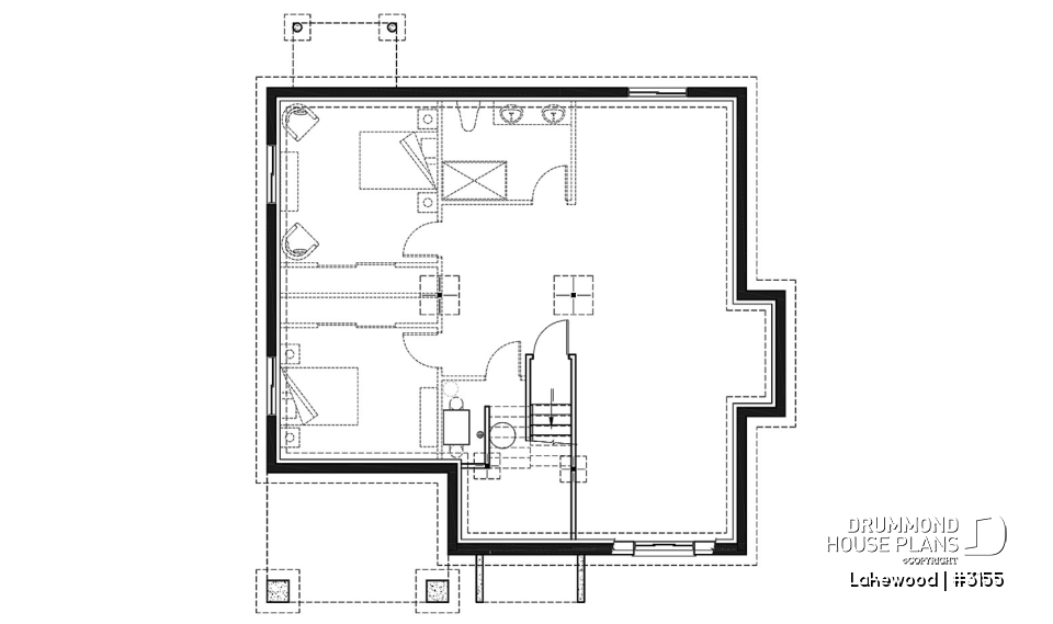 Basement - Rustic bungalow home design with front covered balcony, wood stove fireplace, open concept &amp; appealing design - Lakewood