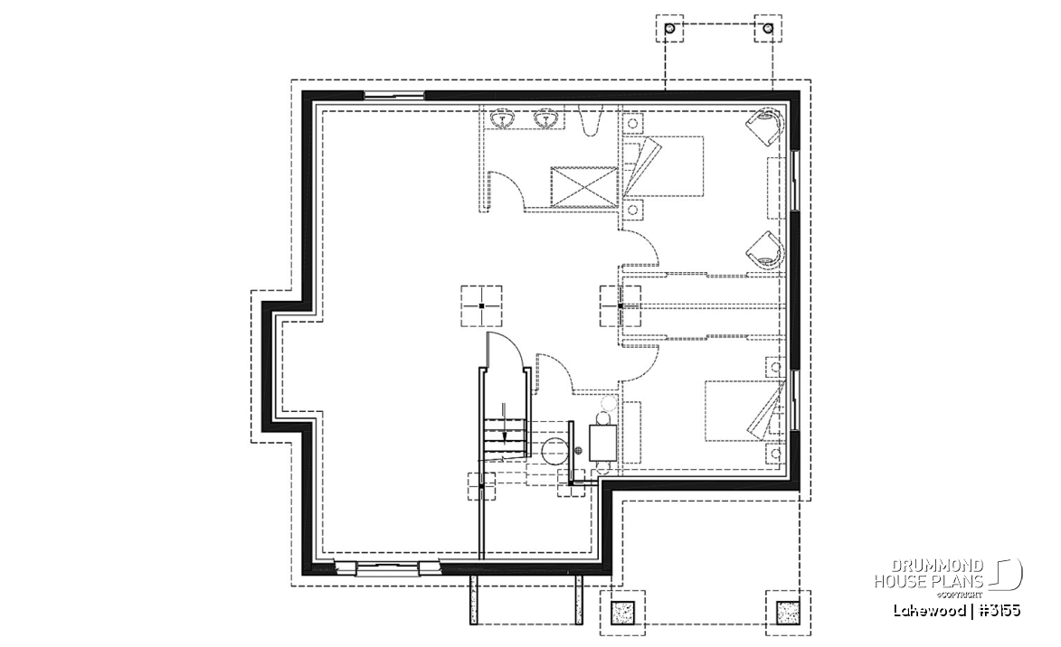 Basement - Rustic bungalow home design with front covered balcony, wood stove fireplace, open concept &amp; appealing design - Lakewood