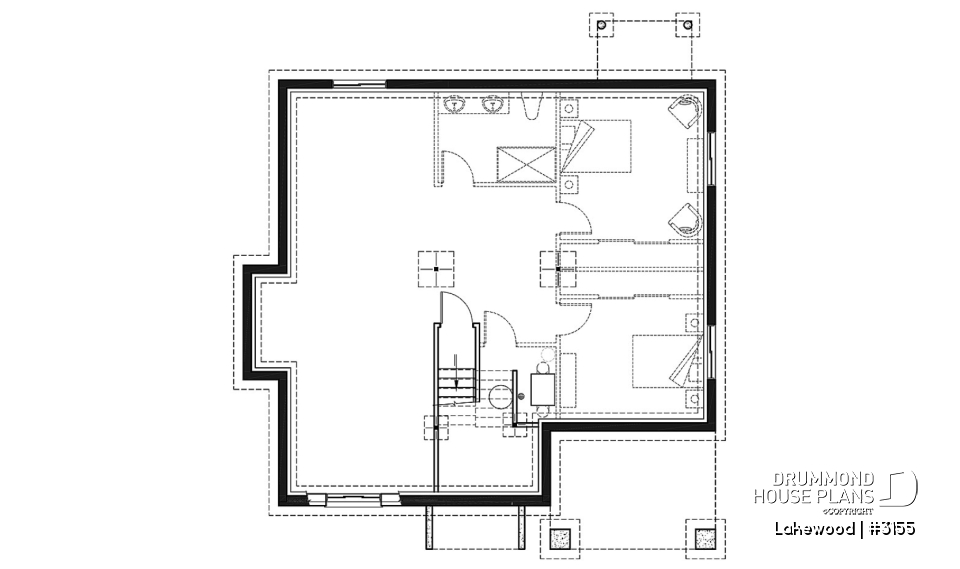 Basement - Rustic bungalow home design with front covered balcony, wood stove fireplace, open concept &amp; appealing design - Lakewood
