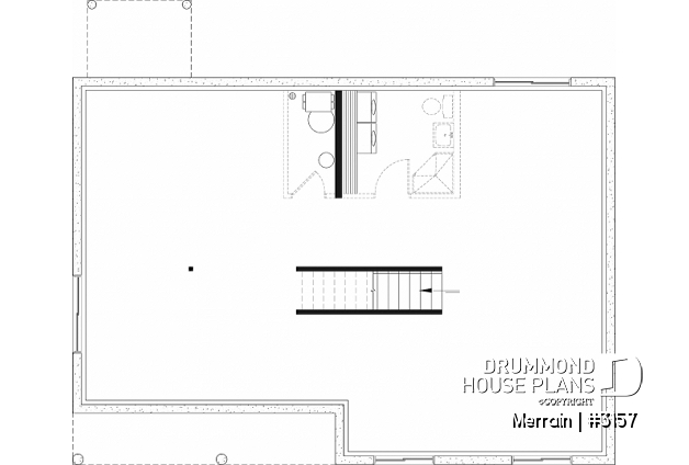 Basement - Single-story house model with 3 bedrooms on the ground floor, unfinished daylight basement - Merrain