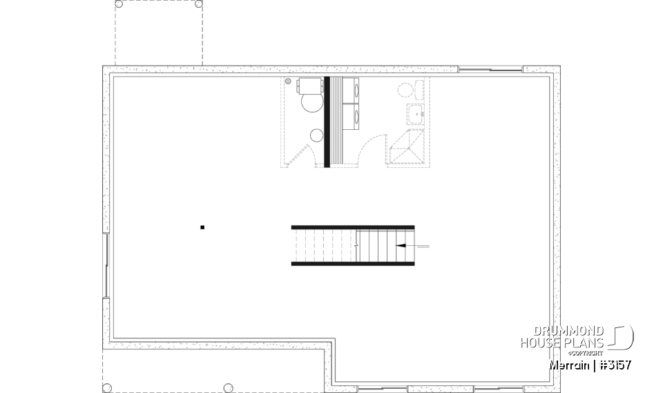 Basement - Single-story house model with 3 bedrooms on the ground floor, unfinished daylight basement - Merrain