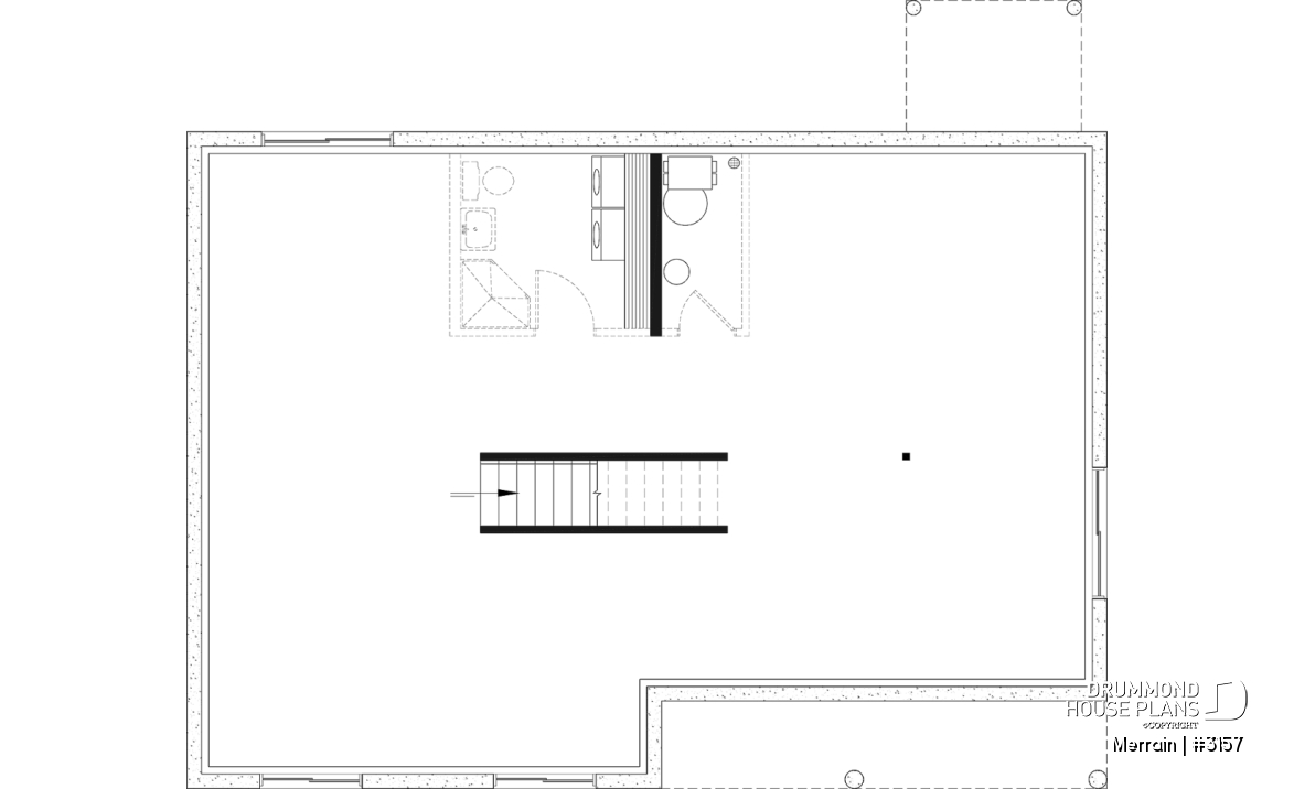 Basement - Single-story house model with 3 bedrooms on the ground floor, unfinished daylight basement - Merrain
