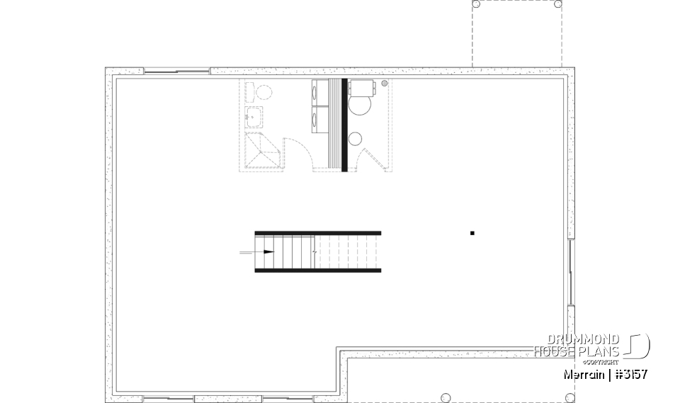 Basement - Single-story house model with 3 bedrooms on the ground floor, unfinished daylight basement - Merrain