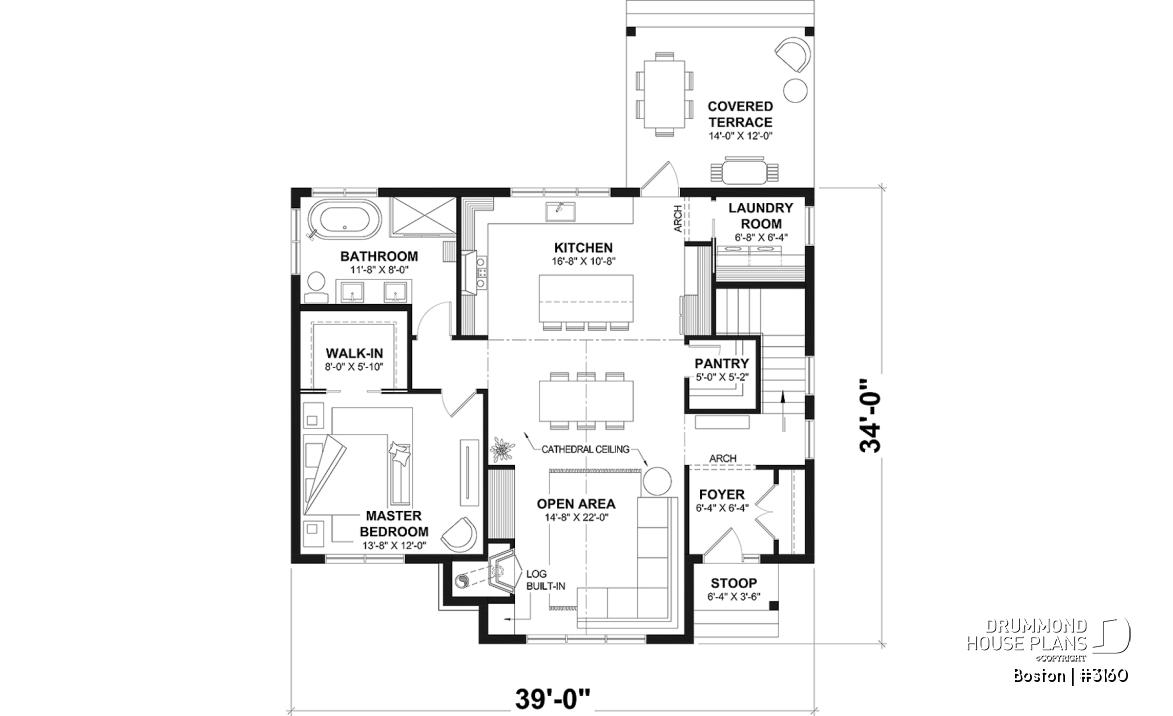 1st level - BOSTON Ranch Home Plan – 10' Ceilings, Cozy Fireplace and Flexible Finished Basement - Boston