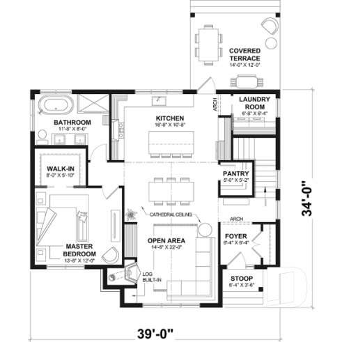 1st level - BOSTON Ranch Home Plan – 10' Ceilings, Cozy Fireplace and Flexible Finished Basement - Boston