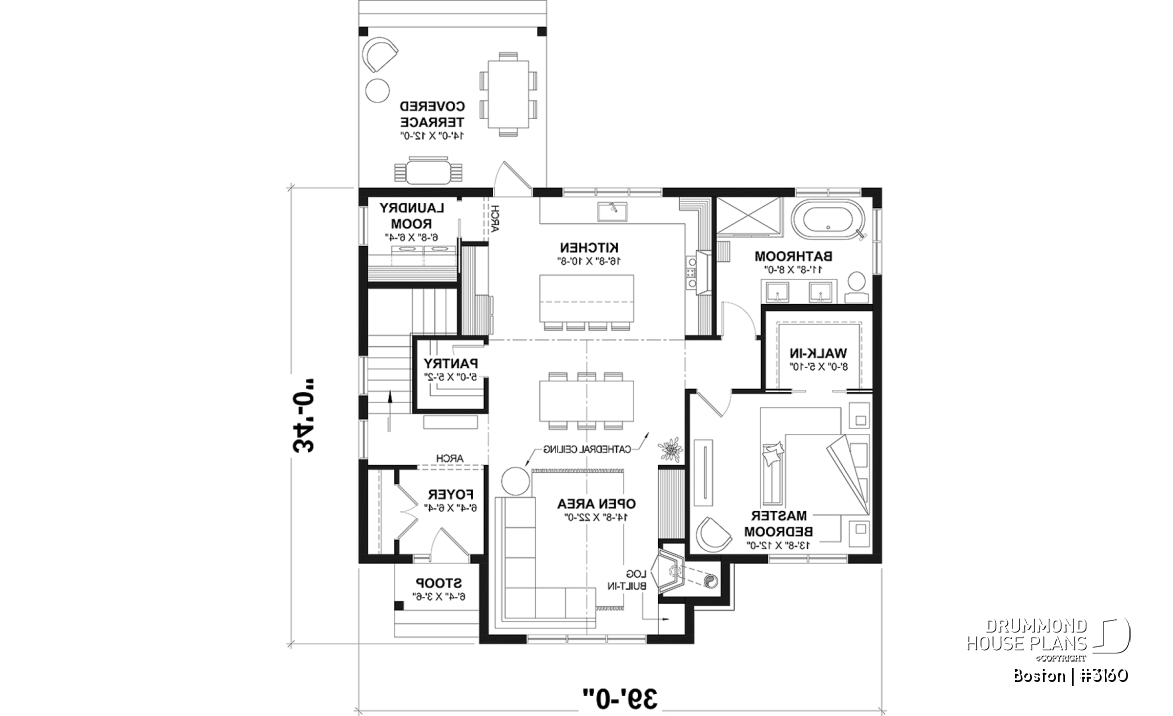 1st level - BOSTON Ranch Home Plan – 10' Ceilings, Cozy Fireplace and Flexible Finished Basement - Boston