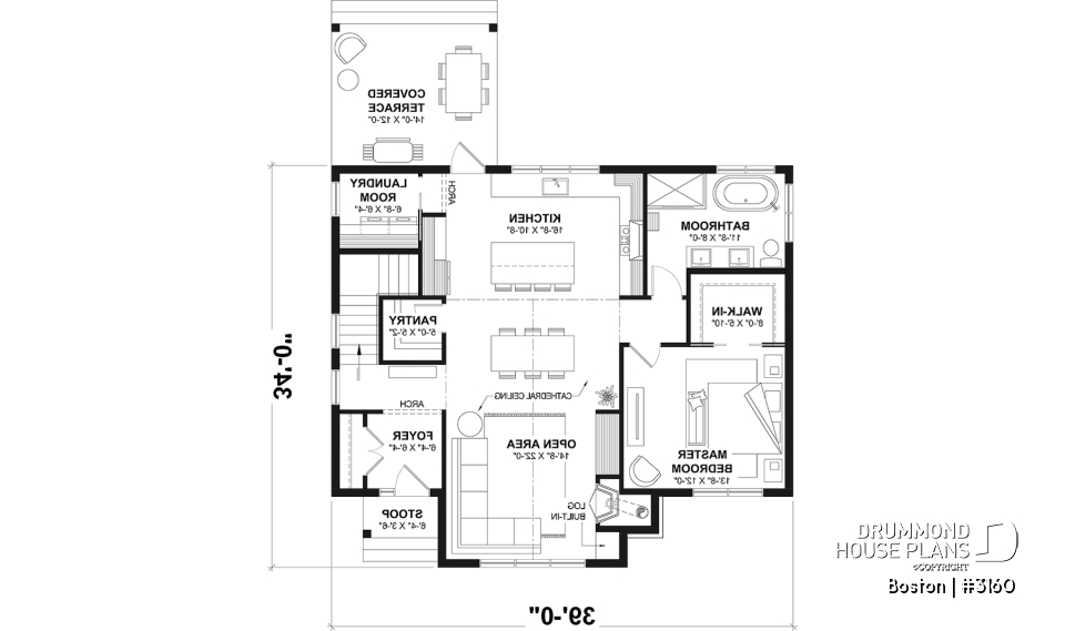 1st level - BOSTON Ranch Home Plan – 10' Ceilings, Cozy Fireplace and Flexible Finished Basement - Boston
