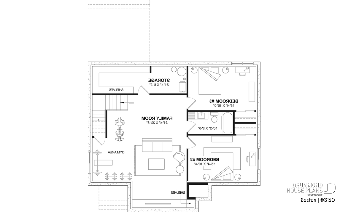 Finished basement (Optional $) - BOSTON Ranch Home Plan – 10' Ceilings, Cozy Fireplace and Flexible Finished Basement - Boston