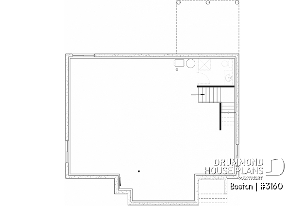 Unfinished basement - American house plan with basement, 1 to 3 bedrooms, 1 to 2 bathrooms, pantry, 16'8'' cathedral ceiling - Boston