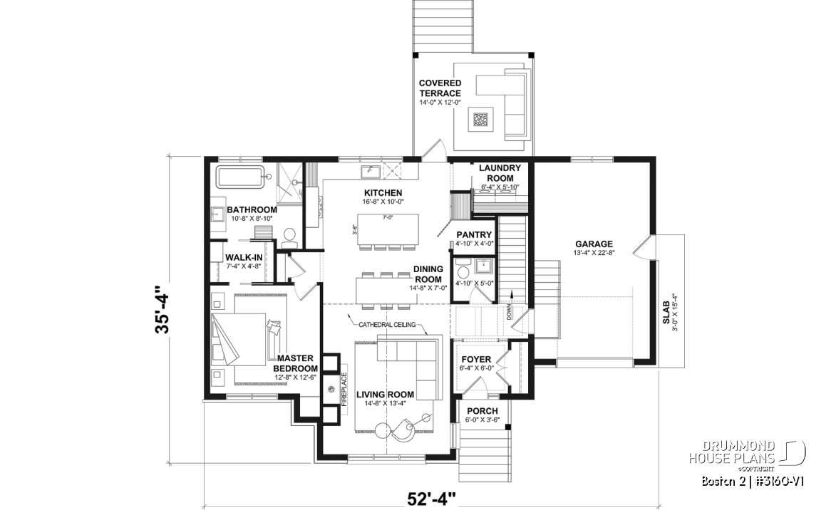 1st level - Luxury bungalow house plan with garage and potential for 4 bedrooms, cathedral ceiling, and private suite - Boston 2