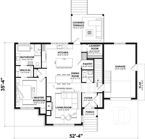 1st level - Luxury bungalow house plan with garage and potential for 4 bedrooms, cathedral ceiling, and private suite - Boston 2