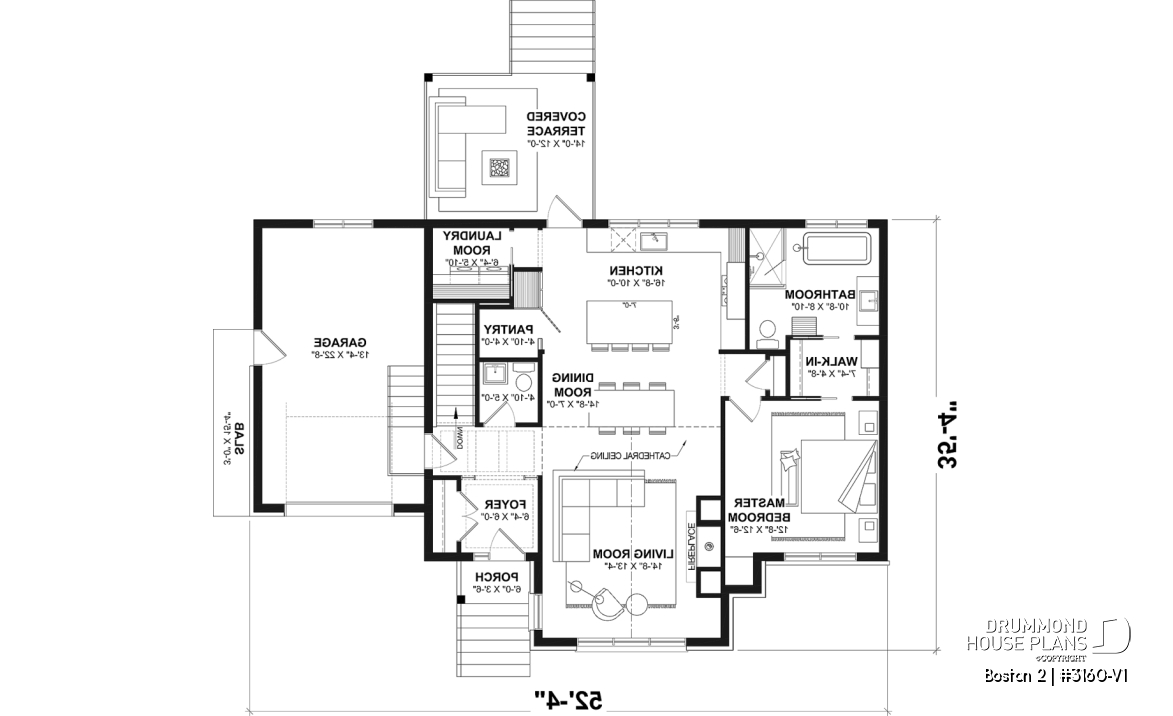1st level - Luxury bungalow house plan with garage and potential for 4 bedrooms, cathedral ceiling, and private suite - Boston 2