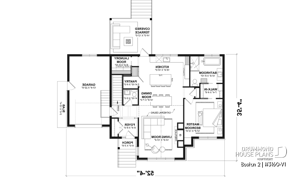 1st level - Luxury bungalow house plan with garage and potential for 4 bedrooms, cathedral ceiling, and private suite - Boston 2